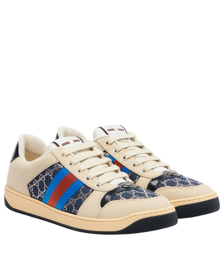Gucci Screener GG leather-trimmed denim sneakers