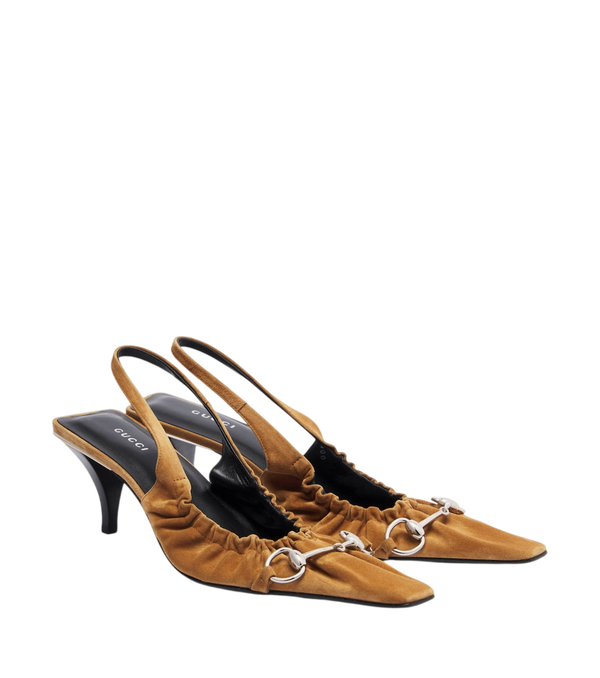 Gucci Vittoria Horsebit suede slingback pumps