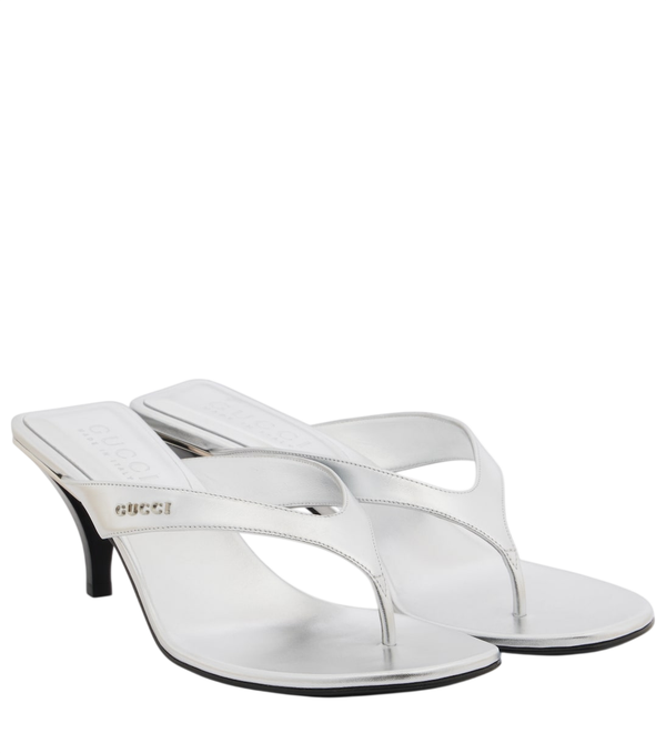 Gucci Vittoria metallic leather thong sandals