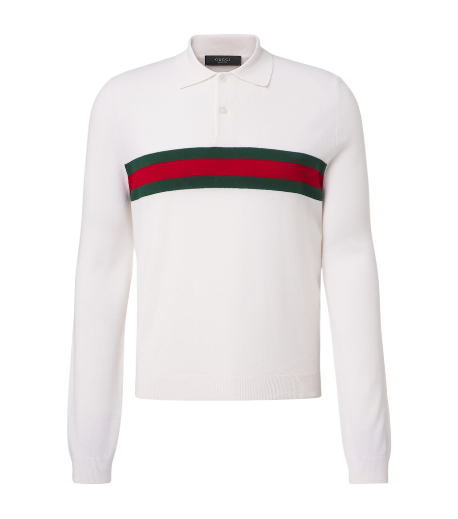 Gucci Web Stripe cashmere polo shirt