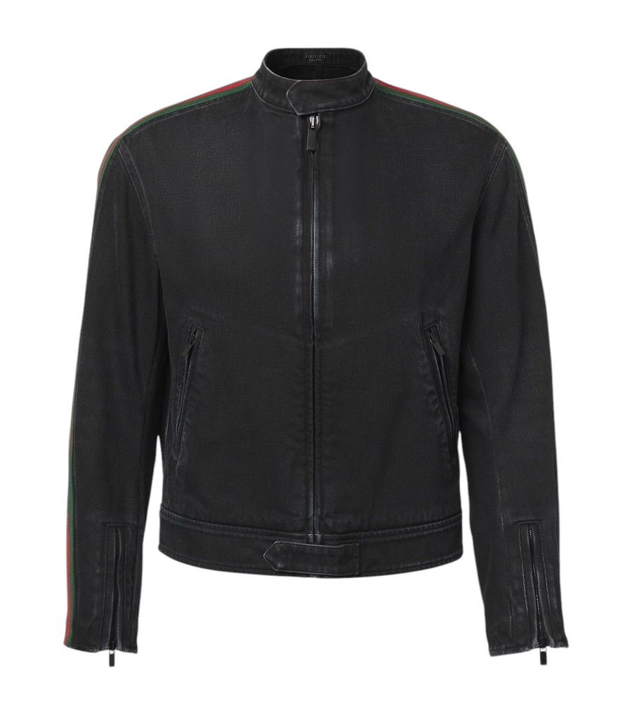 Gucci Web Stripe denim biker jacket