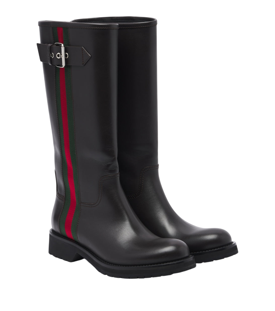 Gucci Web Stripe leather biker boots