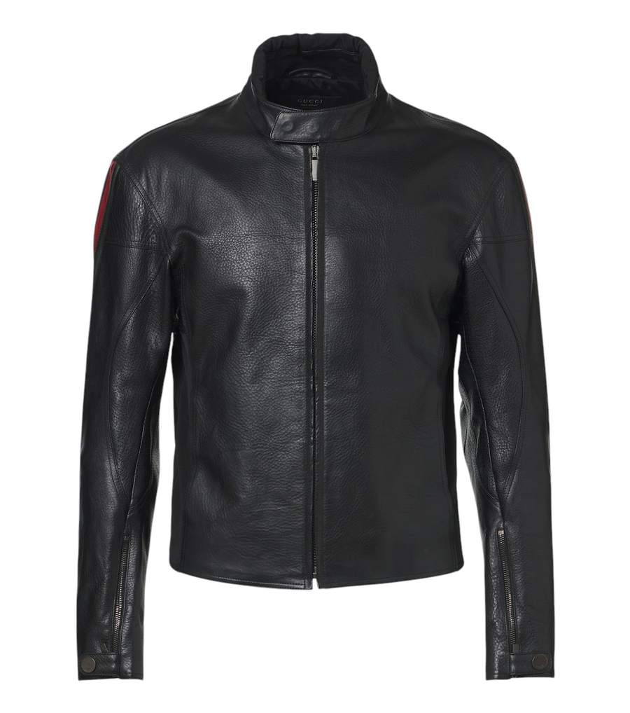 Gucci Web Stripe leather biker jacket