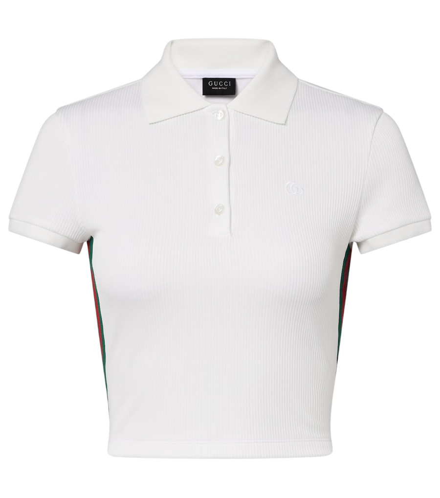 Gucci Web Stripe ribbed-knit cropped polo shirt