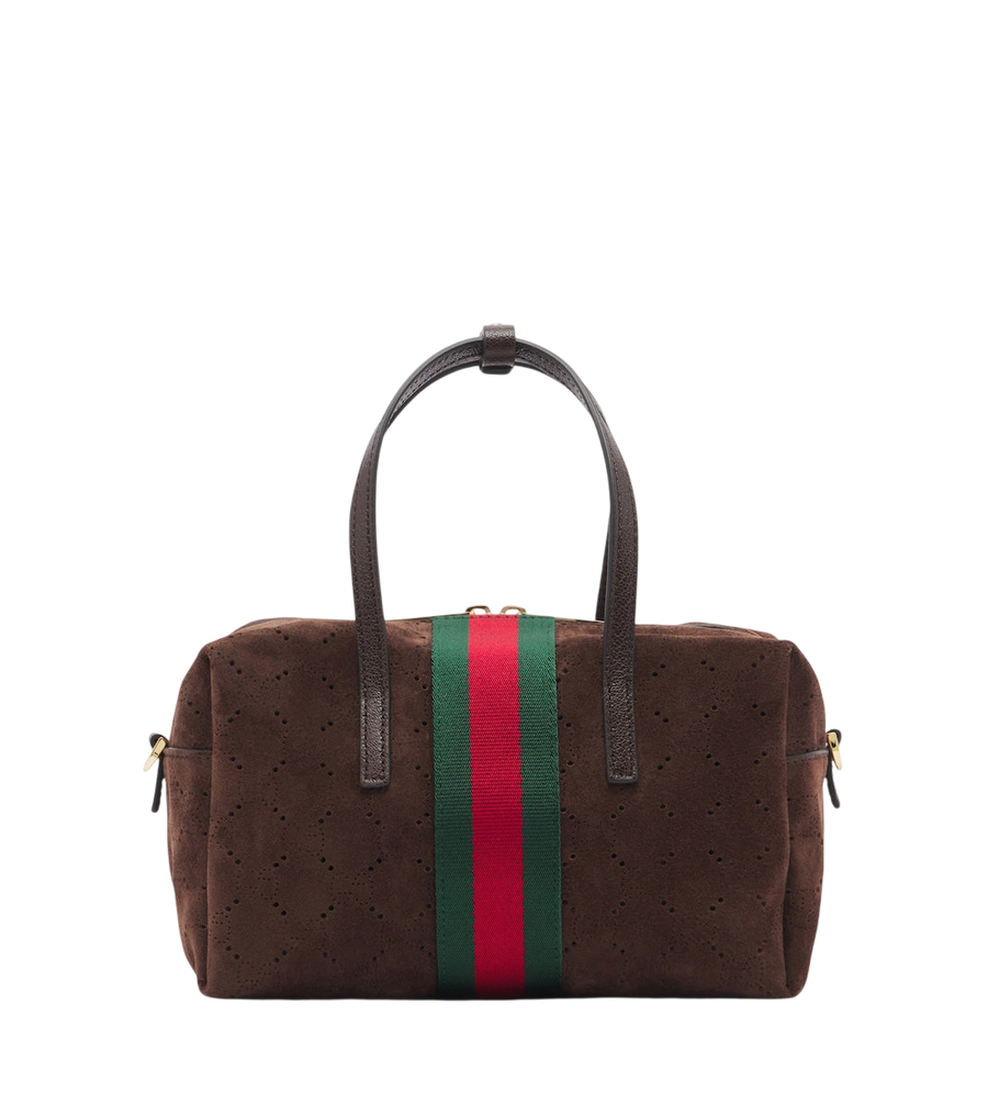 Gucci Web Stripe Small suede top-handle bag