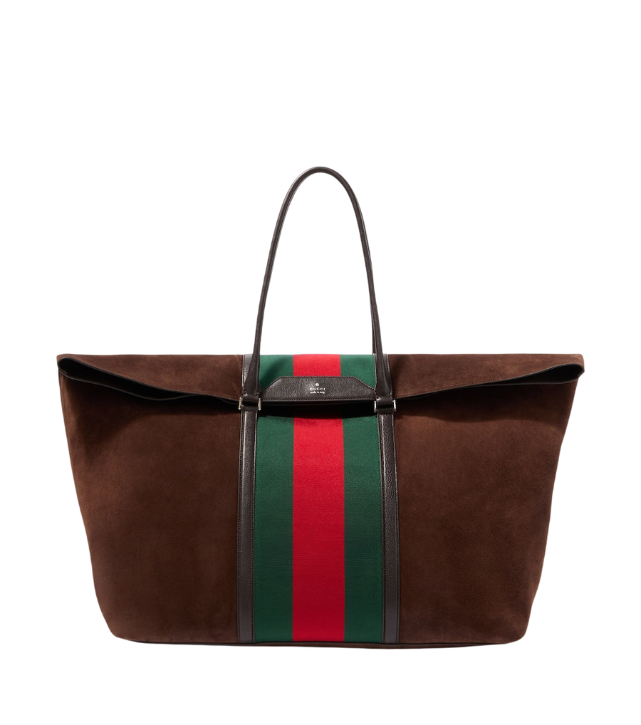 Gucci Web Stripe suede tote bag