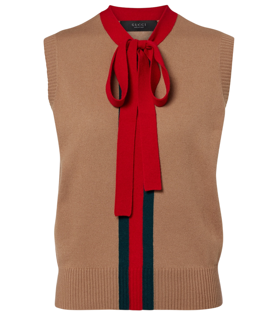 Gucci Web Stripe tie-neck cashmere top