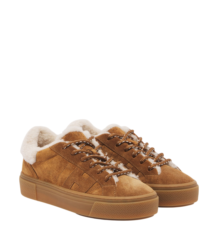 Hogan Crosswind shearling-trimmed suede sneakers