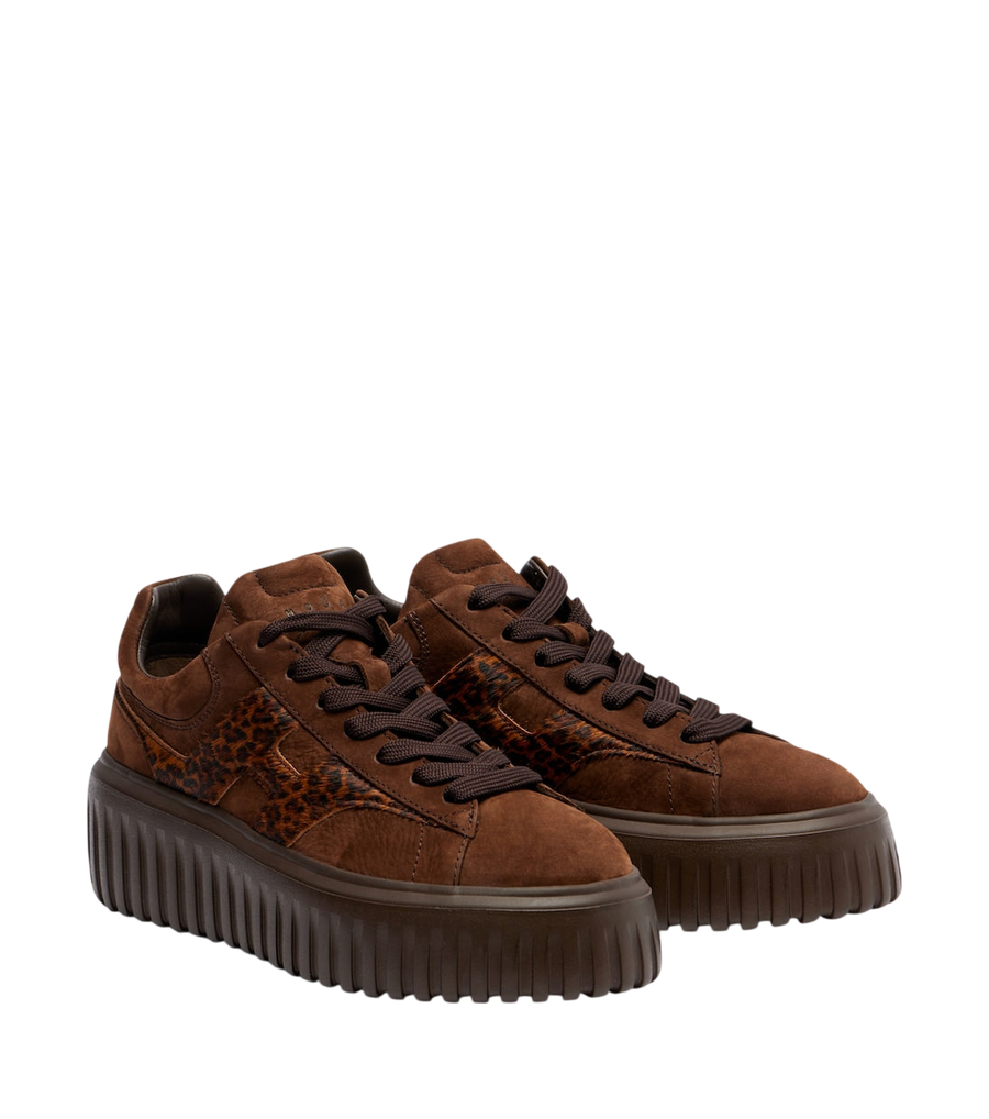 Hogan H645 fur-trimmed leather platform sneakers