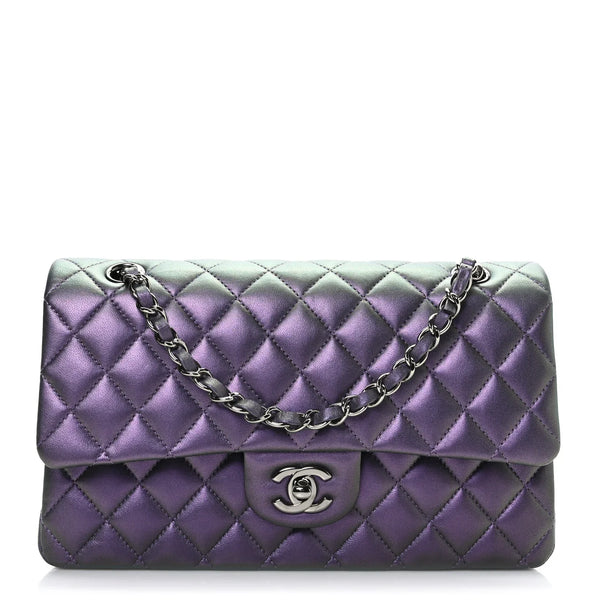 Chanel Iridescent Lambskin Quilted Medium Double Flap Dark Purple