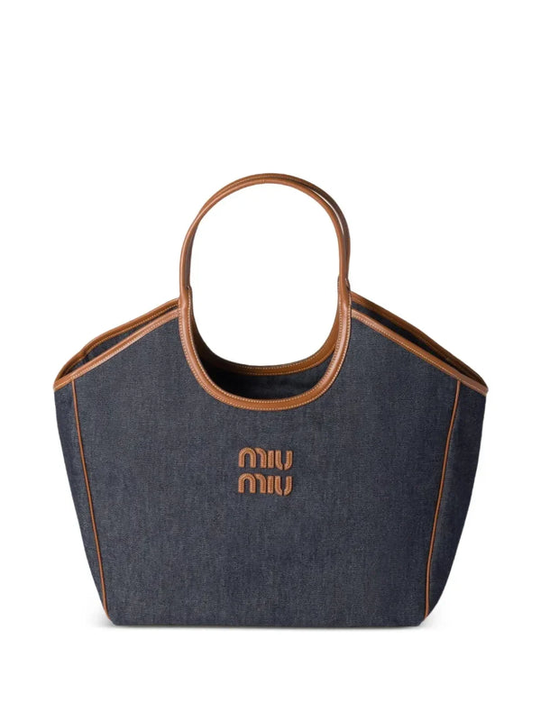 Miu Miu Ivy leather-trimmed denim tote bag