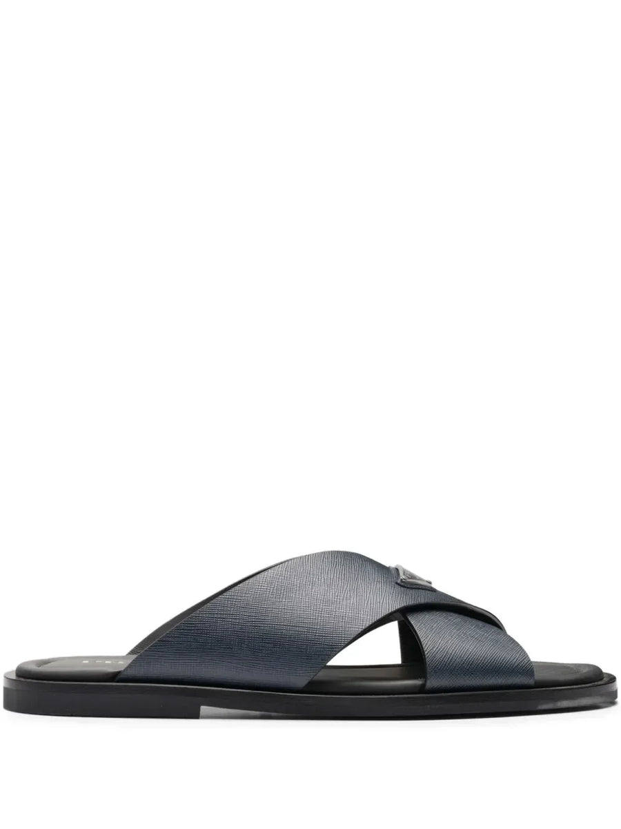 Prada cross-strap  logo-triangle leather sandals