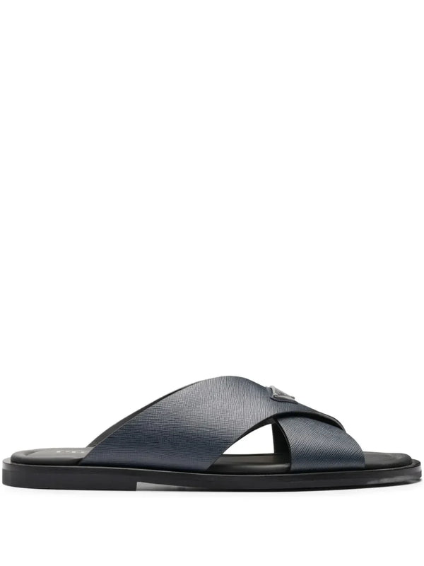 Prada cross-strap  logo-triangle leather sandals