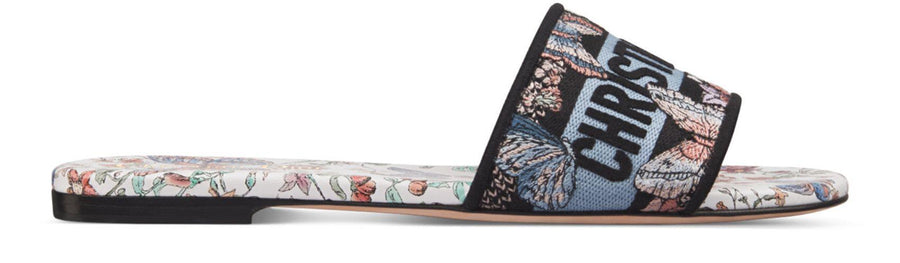 DIOR Dway slides embroidered cotton and Toile de Jouy Papillon motif