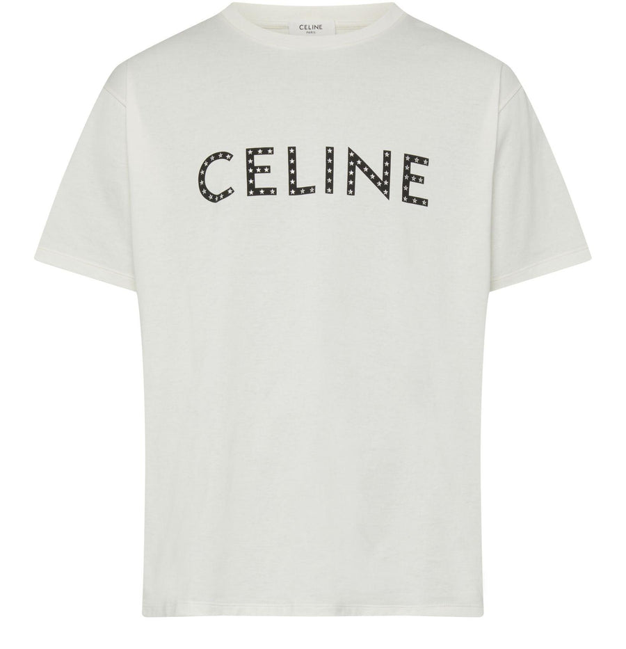 CELINE Loose Celine cotton jersey t-shirt with rhinestones