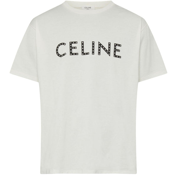 CELINE Loose Celine cotton jersey t-shirt with rhinestones