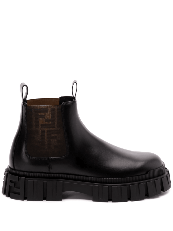 Fendi Force Chelsea Boots Brown FF jacquard and black leather Chelsea boots