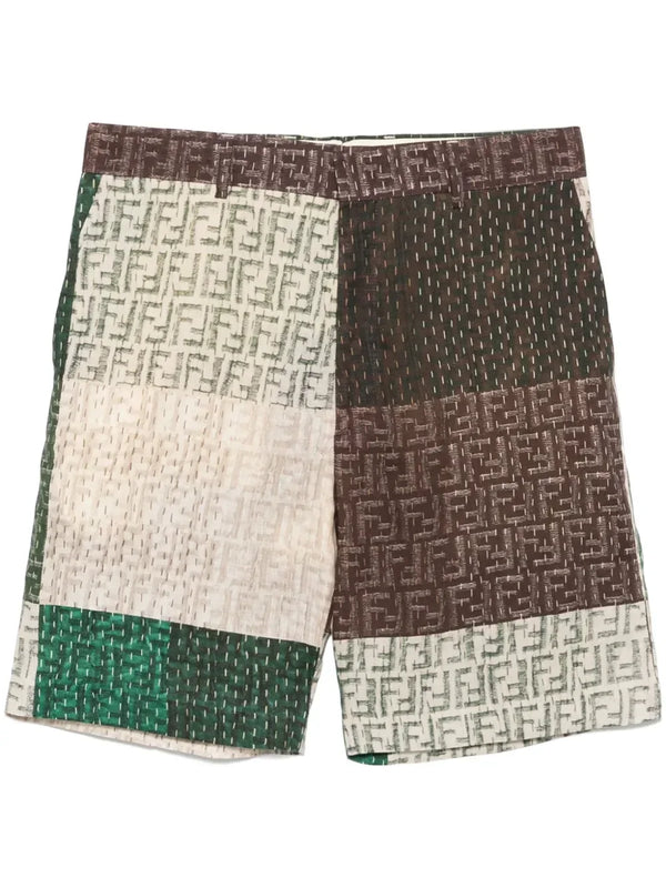 FENDI FF linen shorts with all-over FF print