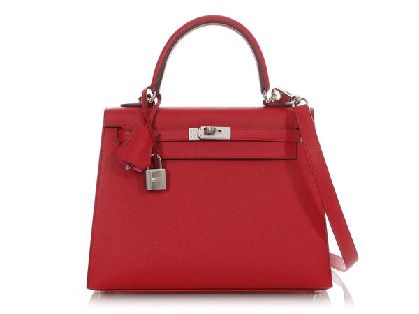 HERMES  Madame Calfskin Verso Kelly Sellier 25 Rouge Piment Rose Shocking