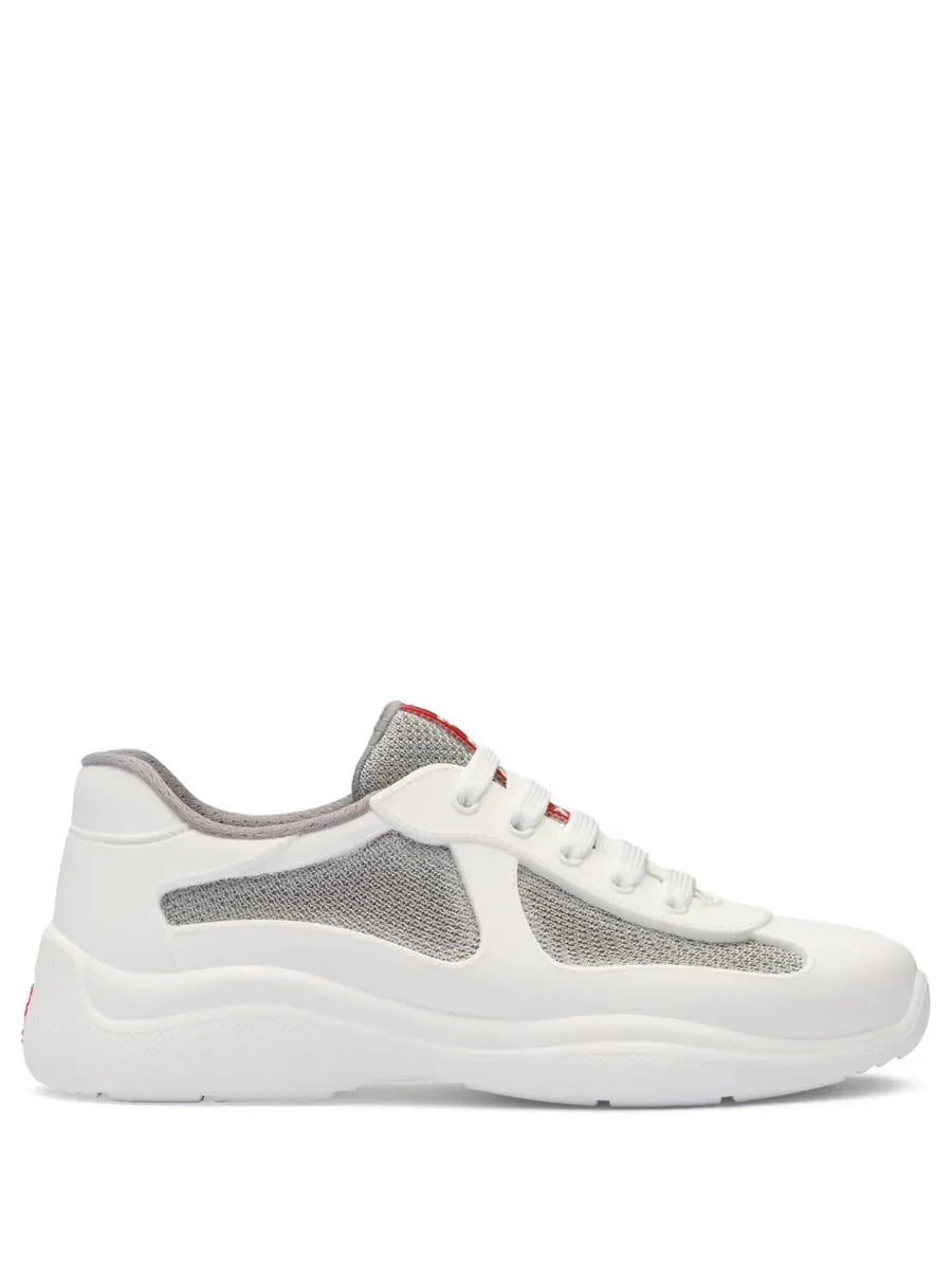 Prada America's Cup White Medium Grey Soft rubber and bike fabric sneakers