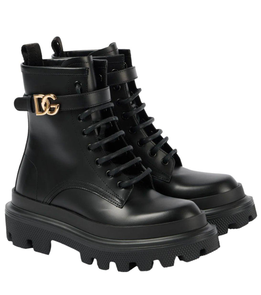 DOLCE&GABBANA Logo leather combat boots