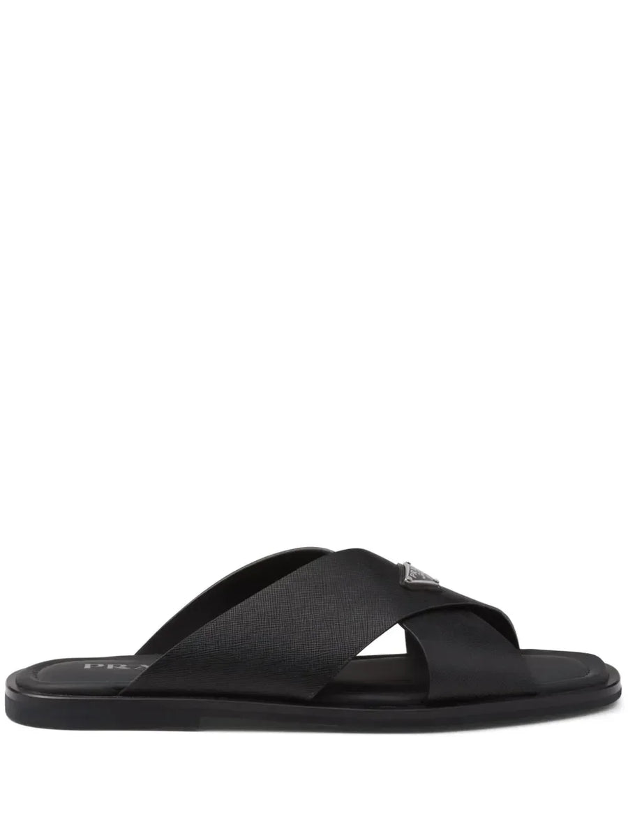 Prada cross-strap  logo-triangle leather sandals