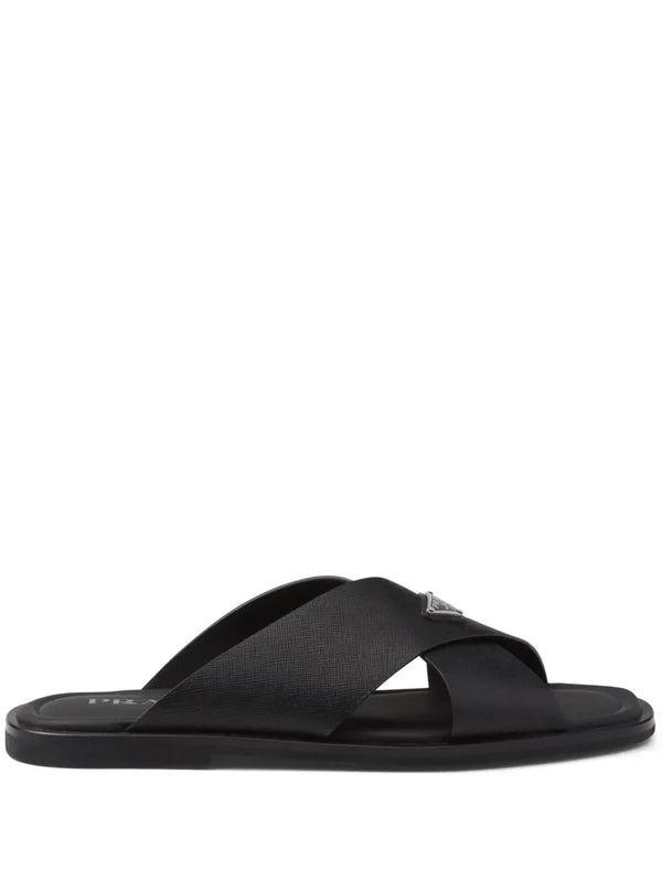 Prada cross-strap  logo-triangle leather sandals