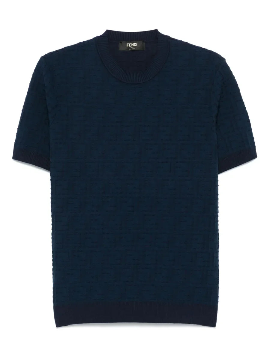 FENDI FF-embroidered oxford blue T-shirt
