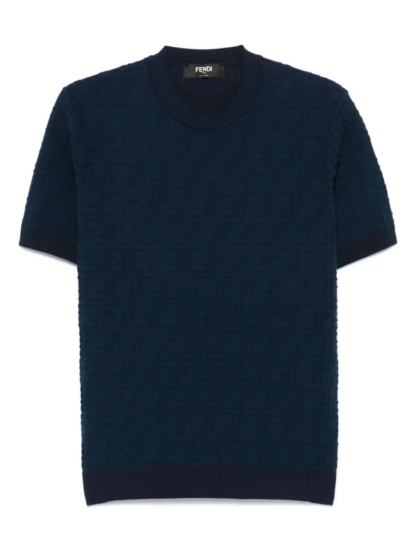 FENDI FF-embroidered oxford blue T-shirt