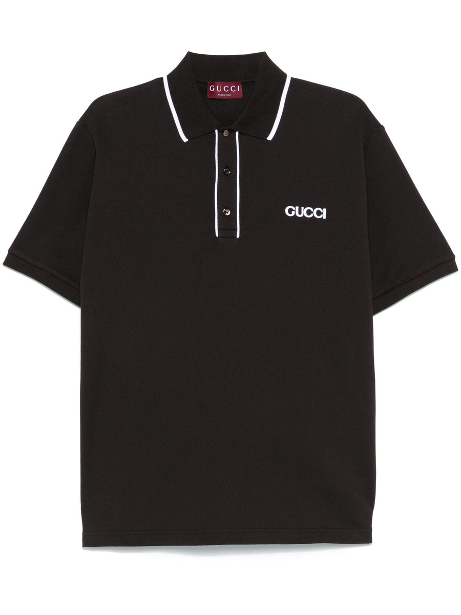 Gucci coffee brown logo-patch polo shirt