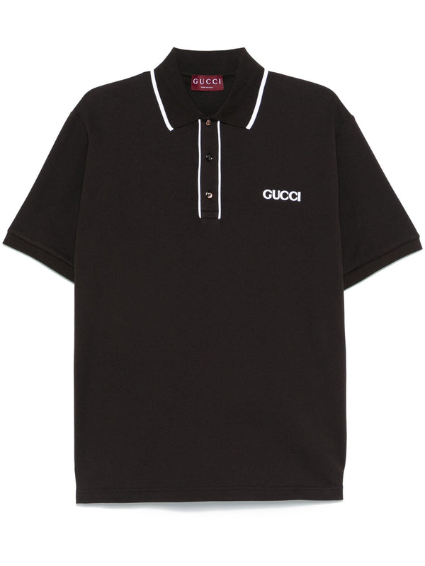 Gucci coffee brown logo-patch polo shirt