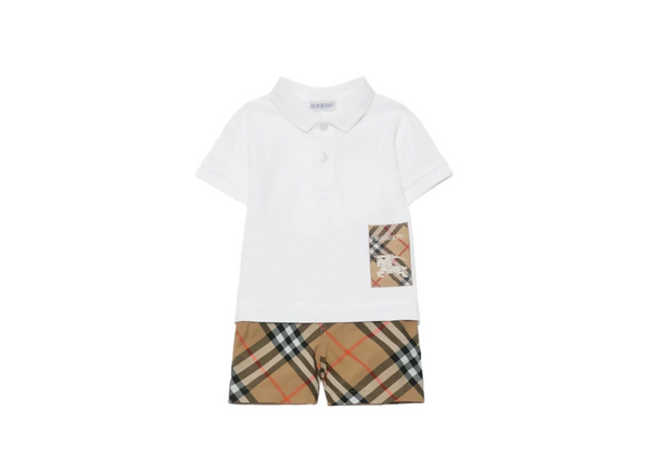 Burberry Check Label Cotton Polo Shirt With Check Cotton Shorts