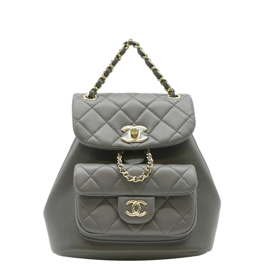 Chanel Duma Small Quilted Leather Backpack Bag Grey