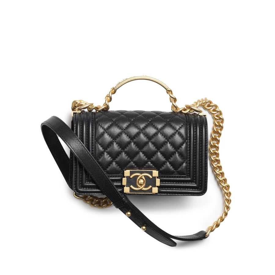 Boy Chanel Top Handle Bag Grained Shiny Calfskin & Gold