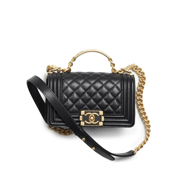 Boy Chanel Top Handle Bag Grained Shiny Calfskin & Gold