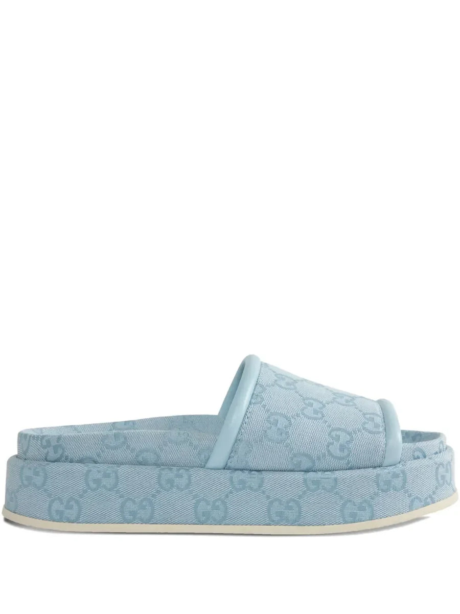 Gucci Light Blue Clarice GG Platform Sandals