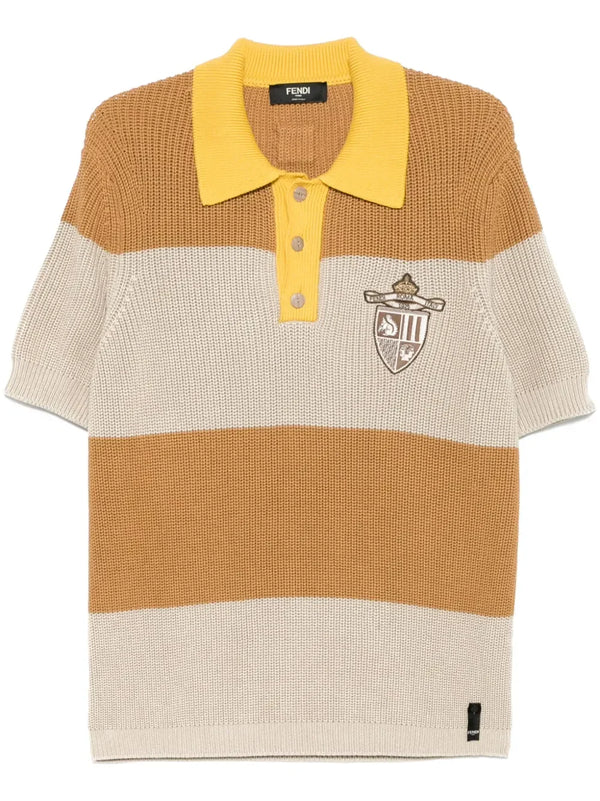 FENDI ochre brown striped polo shirt