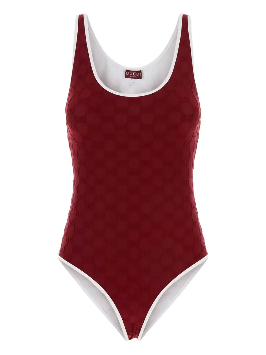 Gucci Red monogram-embossed swimsuit