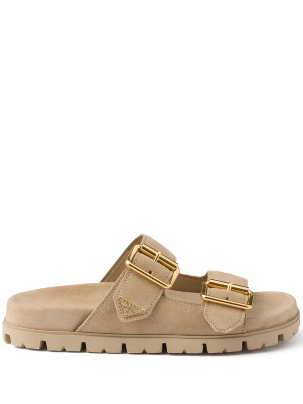 Prada triangle-logo suede sandals
