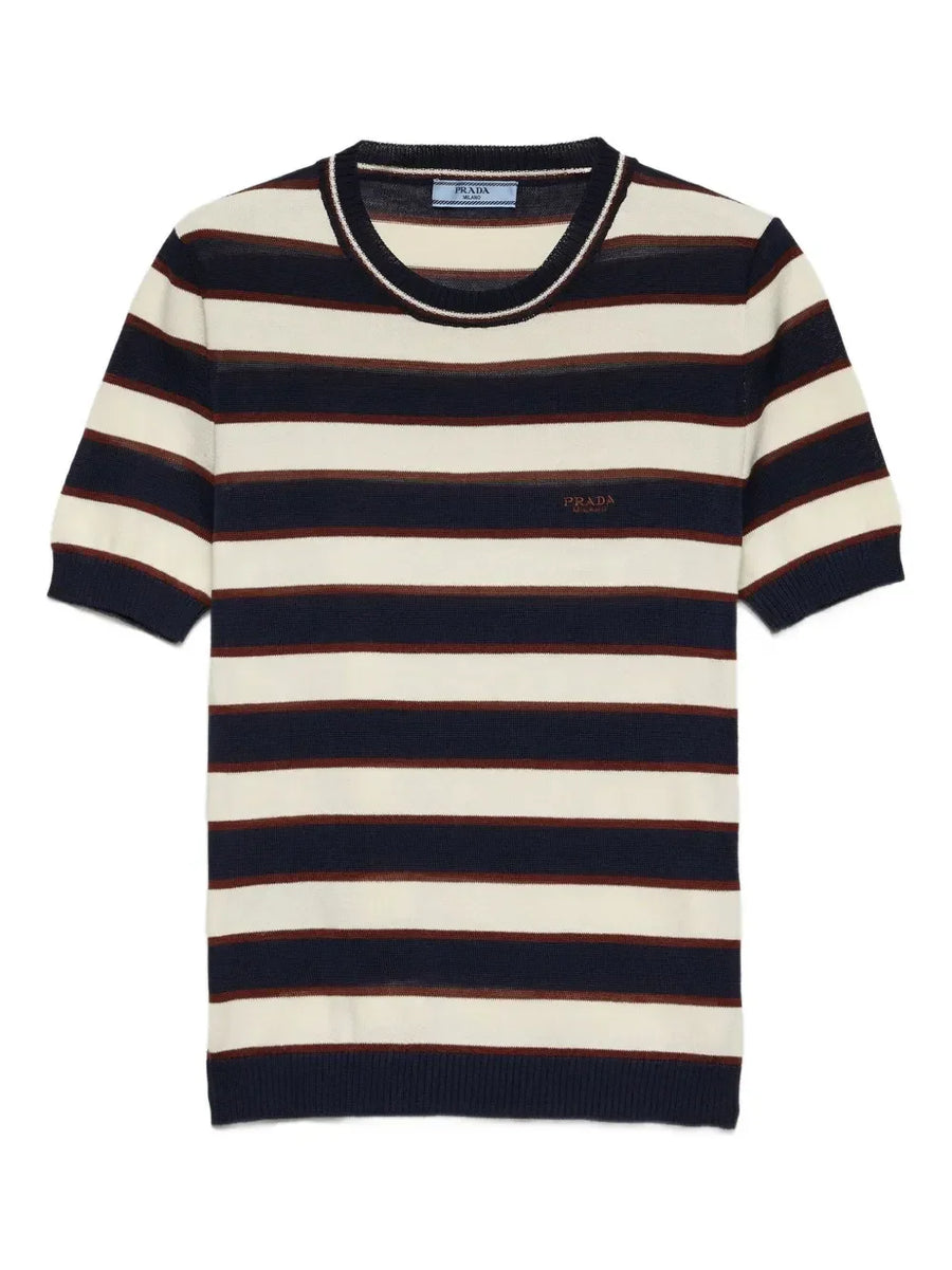 Prada Navy Blue natural striped T-shirt