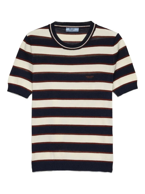 Prada Navy Blue natural striped T-shirt