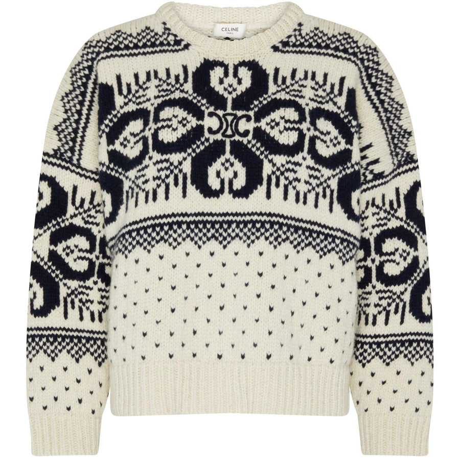 CELINE Crew neck sweater in Fair Isle wool and cashmere
