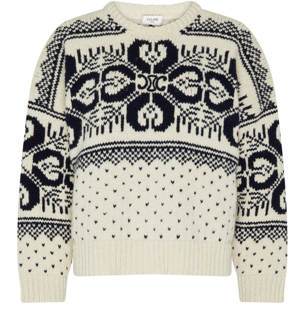 CELINE Crew neck sweater in Fair Isle wool and cashmere
