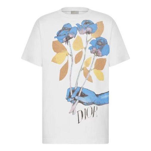 Hombre DIOR CAMISETA DE ALGODÓN COMPACTA CON LOGO ROSE DIOR Y ALEX FOXTON BLANCO