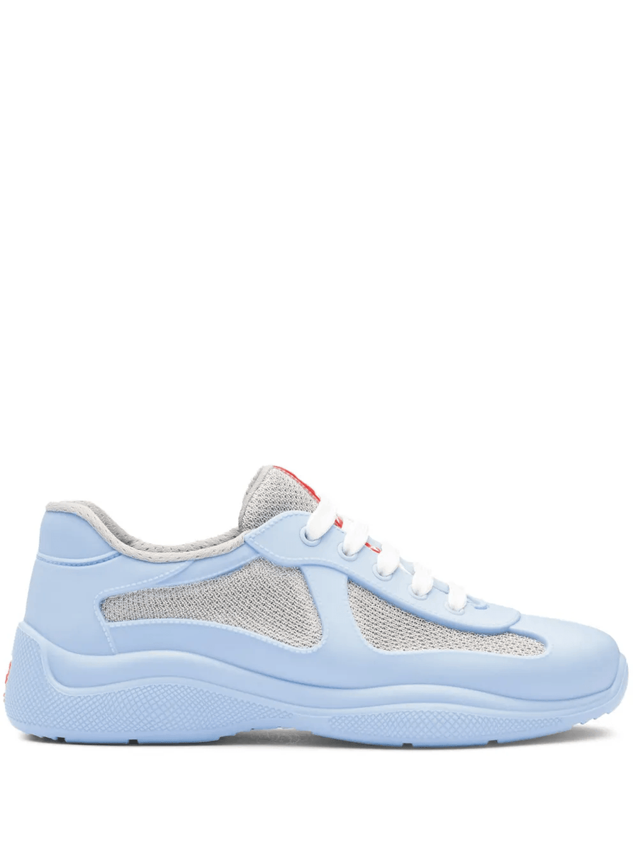 Prada America's Cup Light Blue Medium Grey Soft rubber and bike fabric sneakers