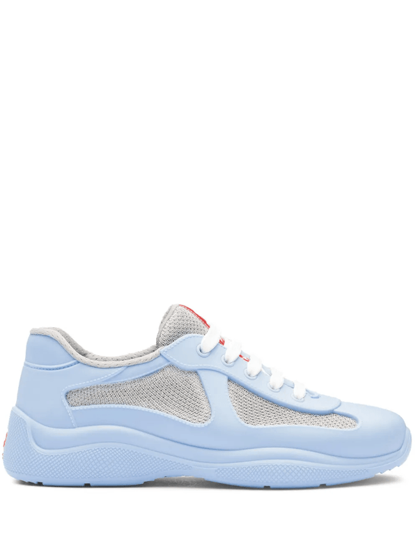 Prada America's Cup Light Blue Medium Grey Soft rubber and bike fabric sneakers