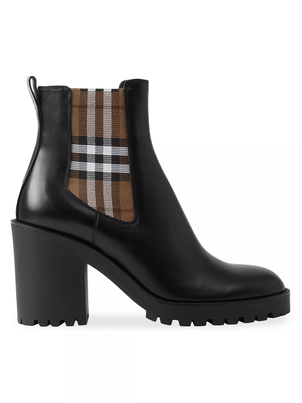 Burberry Check Panel Leather Ankle Boots