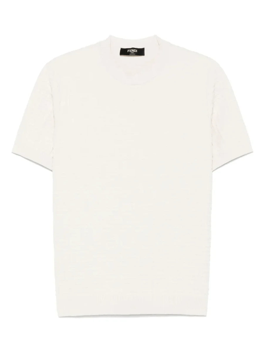 FENDI FF-embroidered  light beige T-shirt