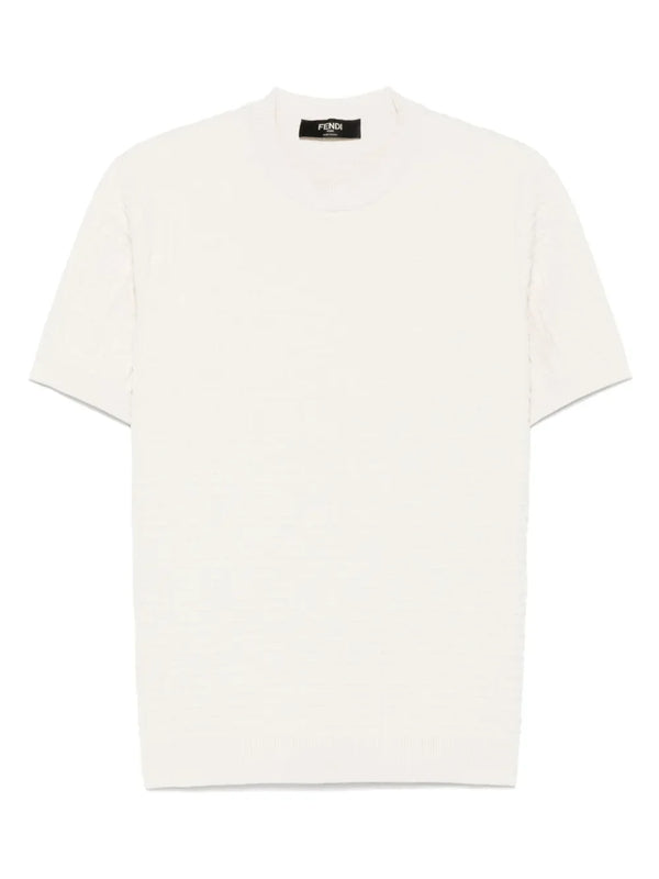 FENDI FF-embroidered  light beige T-shirt