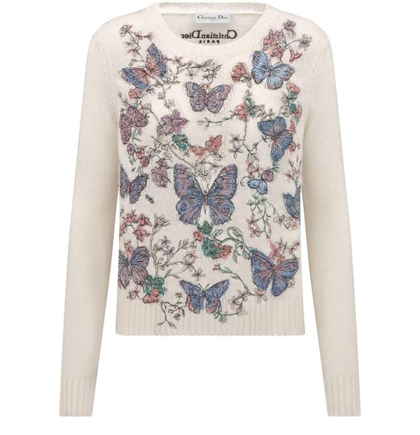 DIOR Embroidered sweater cashmere knit with Toile de Jouy Papillon motif
